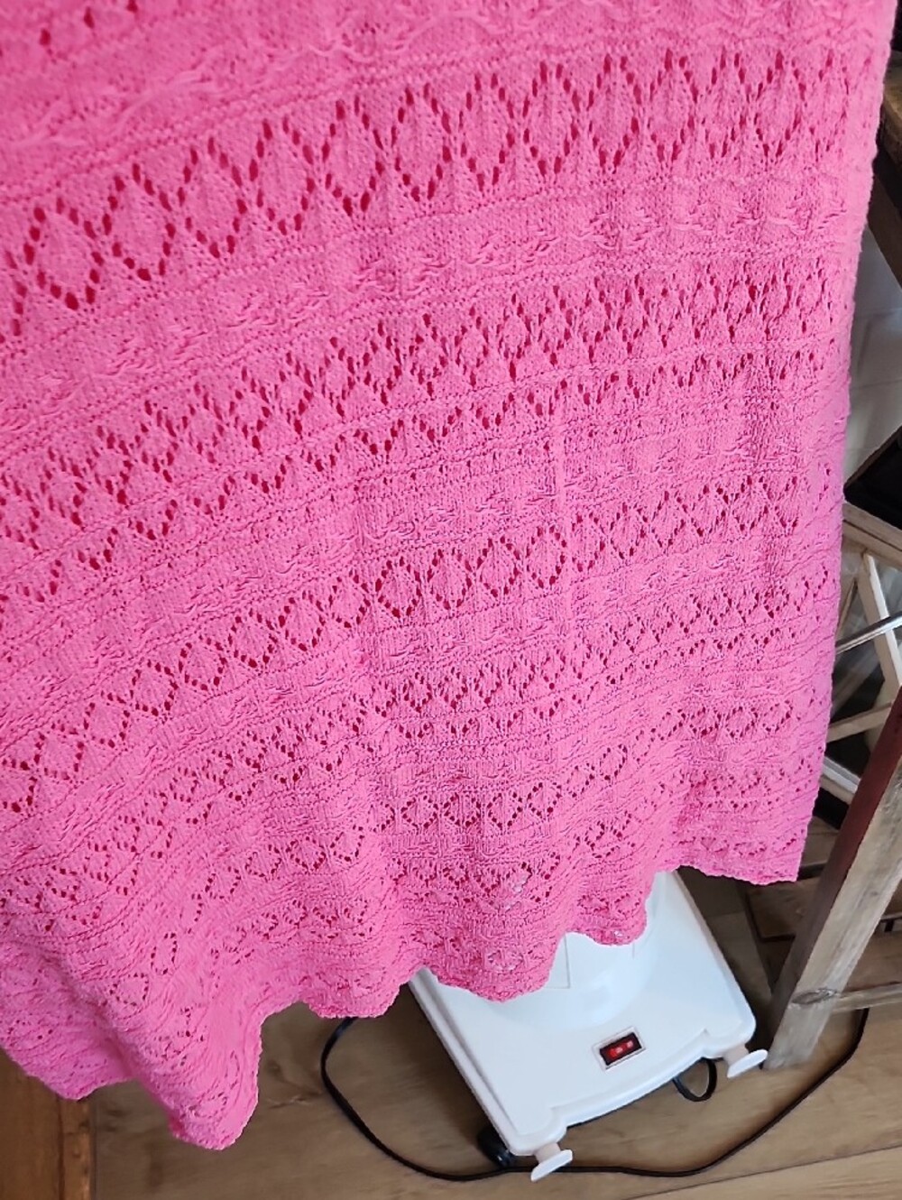 Pink Crochet Maxi Dress with Orange Trim, Small - Picture 6 of 9